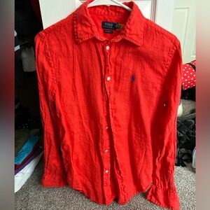Ralph Lauren Red Button Down Shirt Classic Cotton Top
